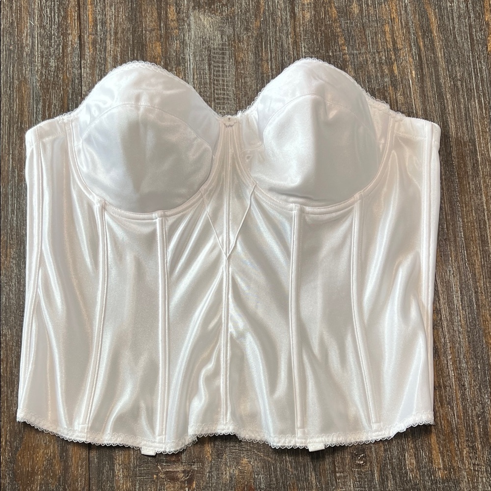 Dominique White Satin Longline Strapless Bustier
